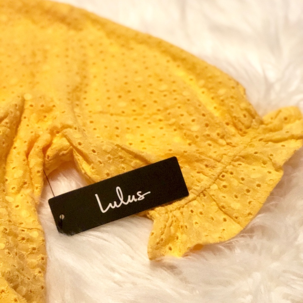 Lulu’s | Golden Yellow Eyelet Lace Midi Dress 💛